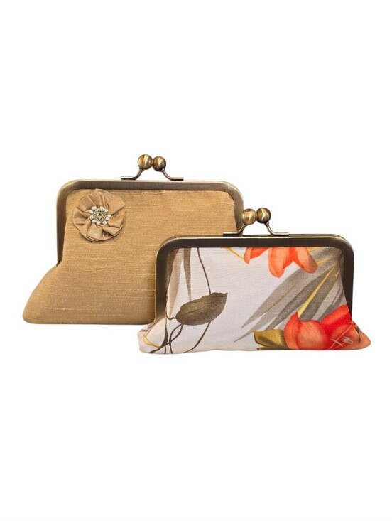 Handbags - Kisslock Floral Goldtone Clutch Pouch Bundle